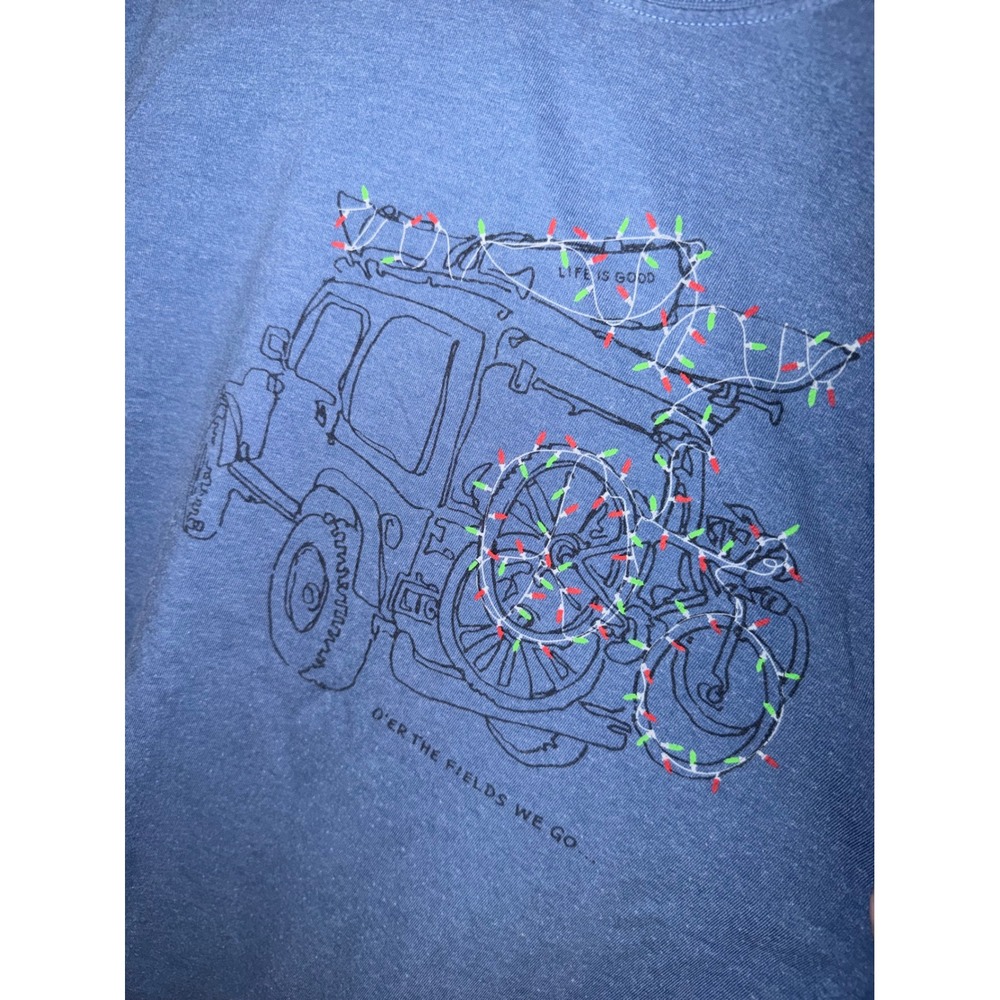 Life is‎ Good Mens Crusher Tee Long Sleeve Christmas Jeep Graphic Blue Large L - Picture 2 of 5